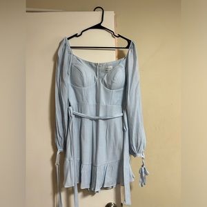 hello molly light blue mini dress with sleeves sweetheart neckline